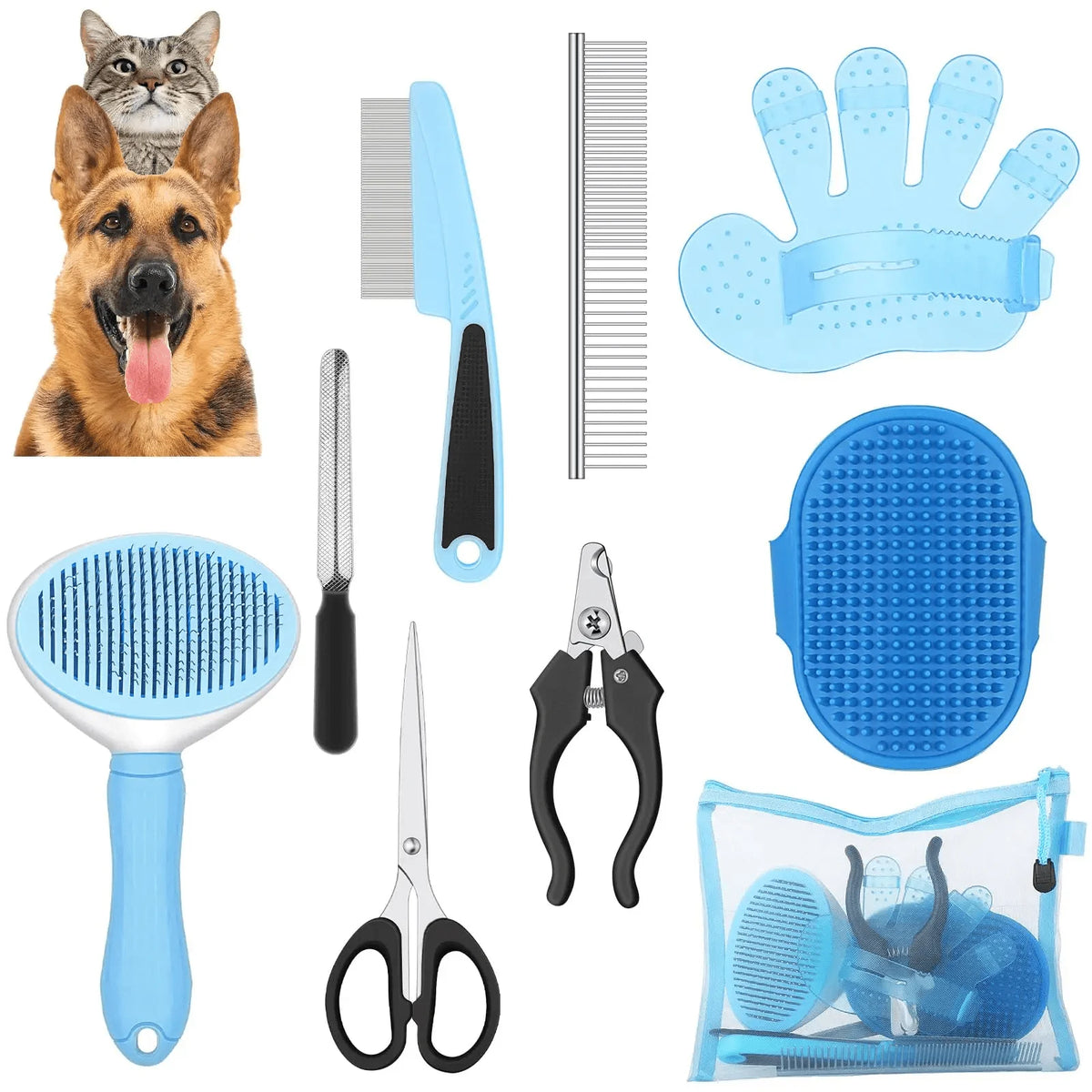 Comprehensive Dog Grooming Kit Featuring Self Cleaning Slicker Brush