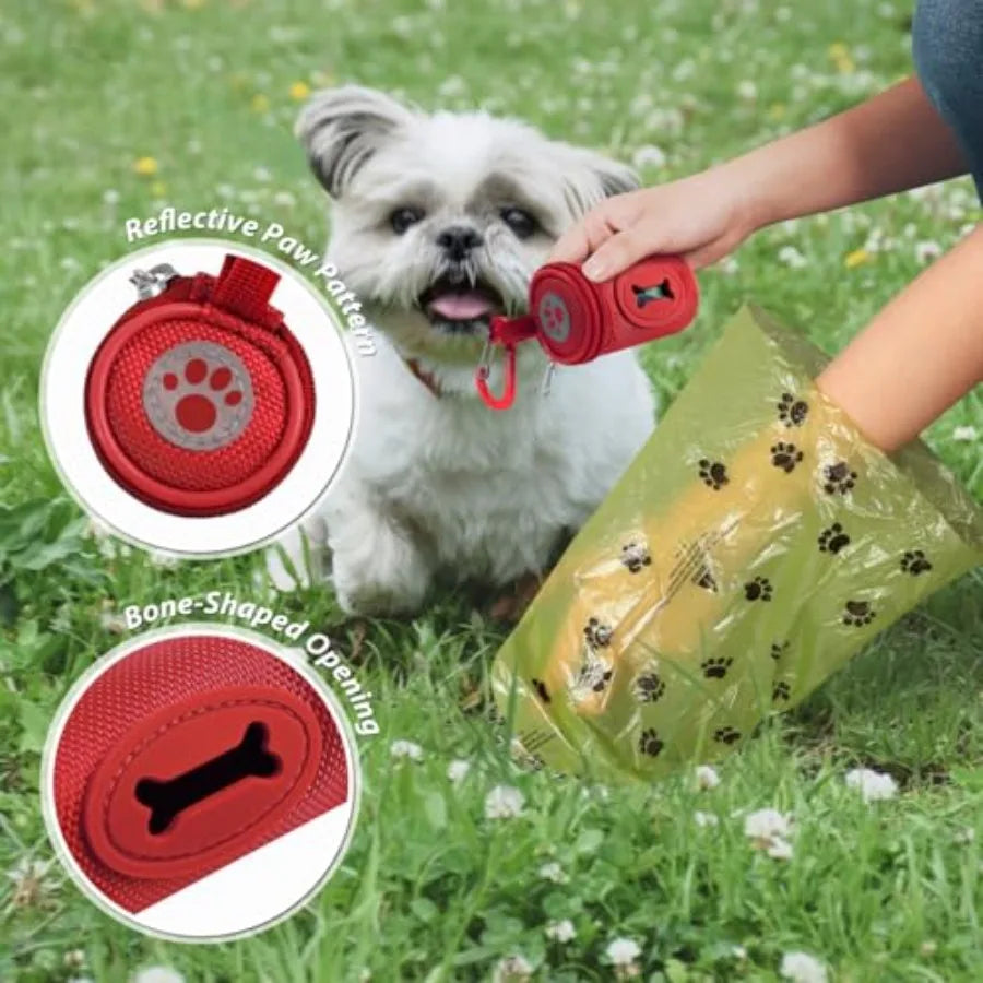 Dog Poop Bag Holder With Carabiner Clip And Nylon Dispenser