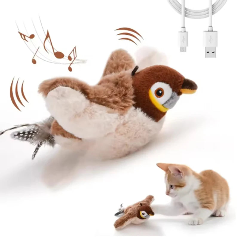 Simulated Bird Plush Toy For Pets With Chirping Flapping Action