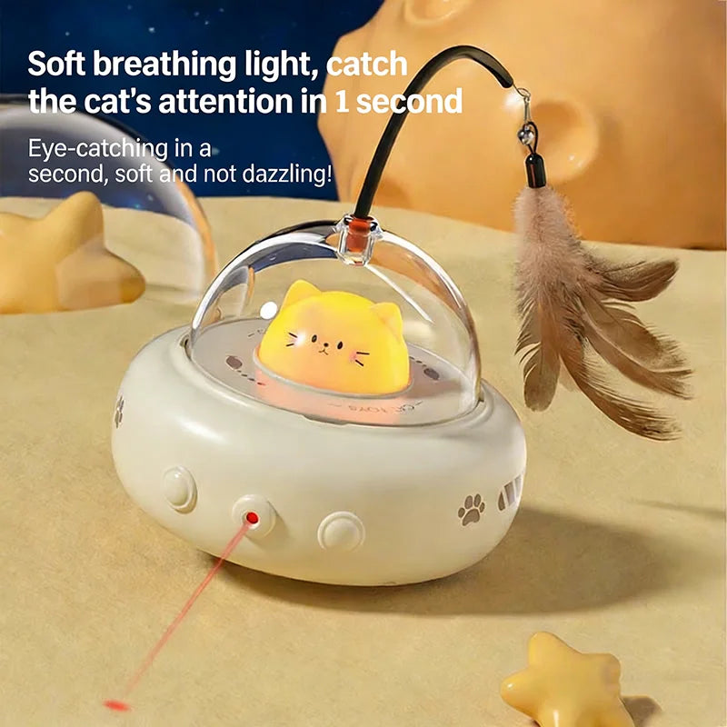Automatic Electric Cat Teaser Toy With Laser And Feather