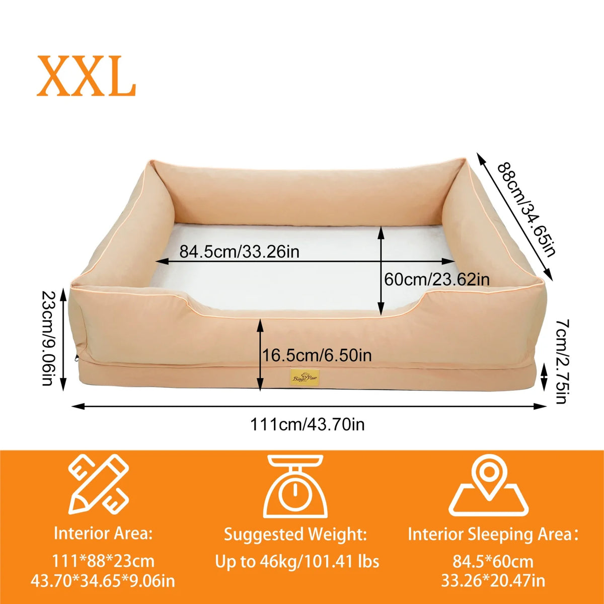M/L/XL/2XL/3XL Orthopedic Dog Beds Oxford Bolster Foam Base Pet Dogs Couch Sofa Lounger Bed Waterproof Lining Removable Cover