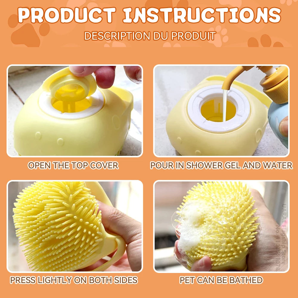 Silicone Bath Brush With Shampoo Dispenser For Dogs And Cats