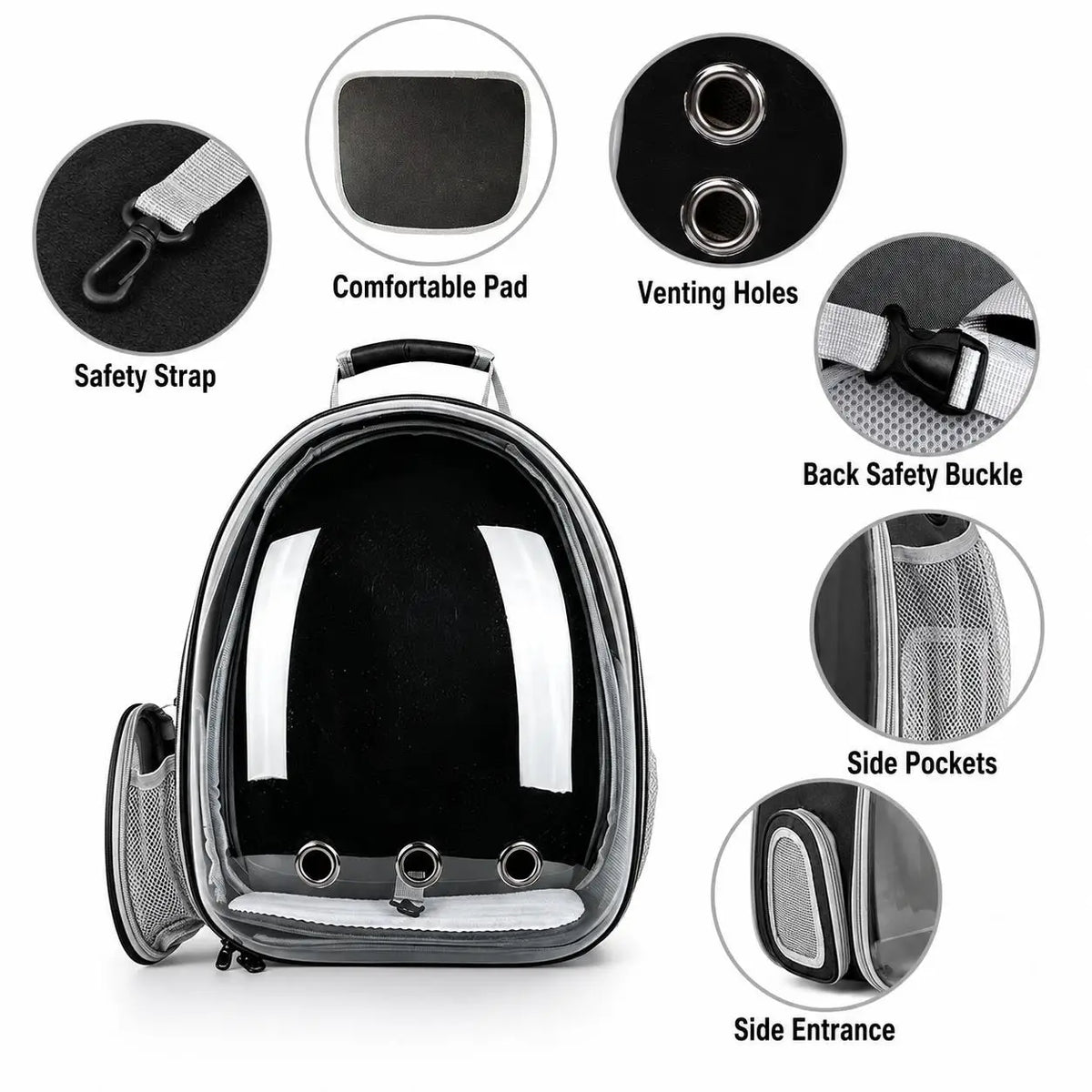 Space Capsule Cat Backpack Airline Approved Pet Carrier Breathable Bubble Travel Bag for Small Medium Dogs Cats Puppy Kitten Outdoor Hiking Portable Carrying Backpack Mochila Padded Straps Black