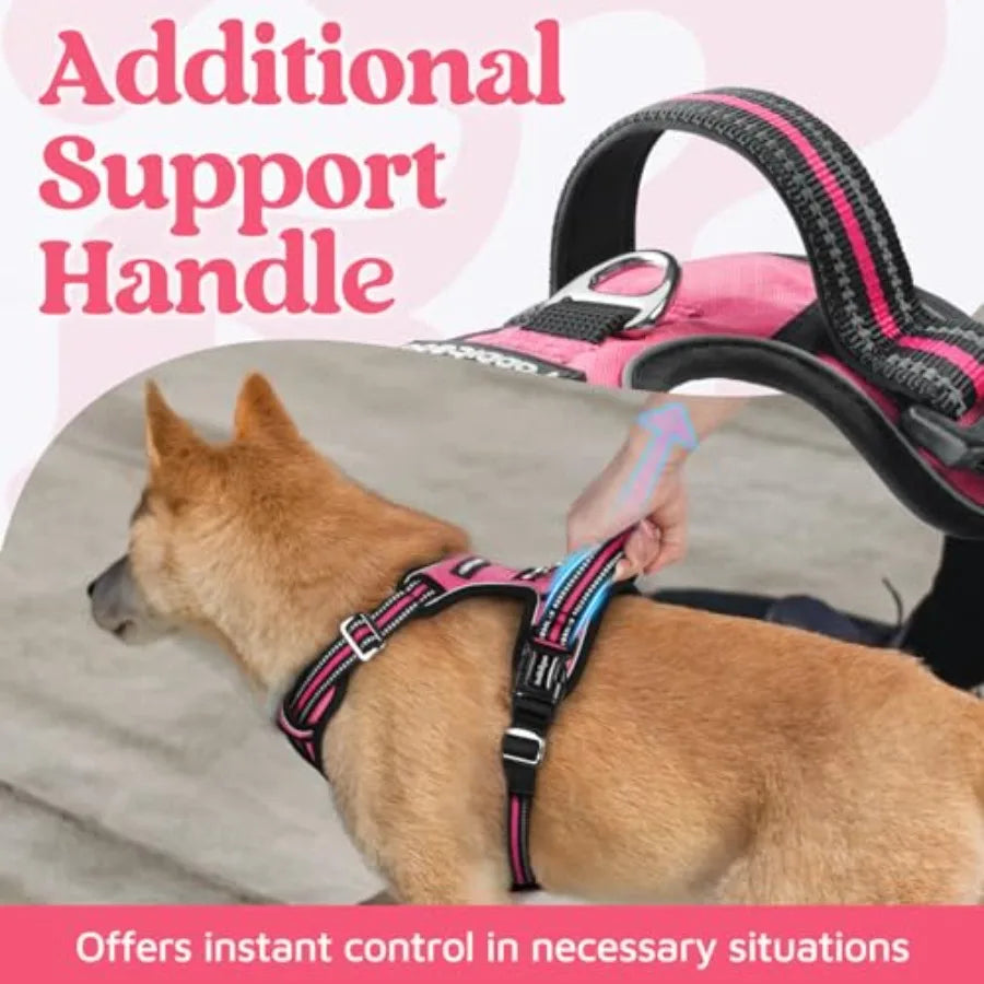 Dog Harness for Large, No Pull 3 Buckles Easy On and Off Soft Padded, Walking with Control Handle, Adjustable and Reflective, P
