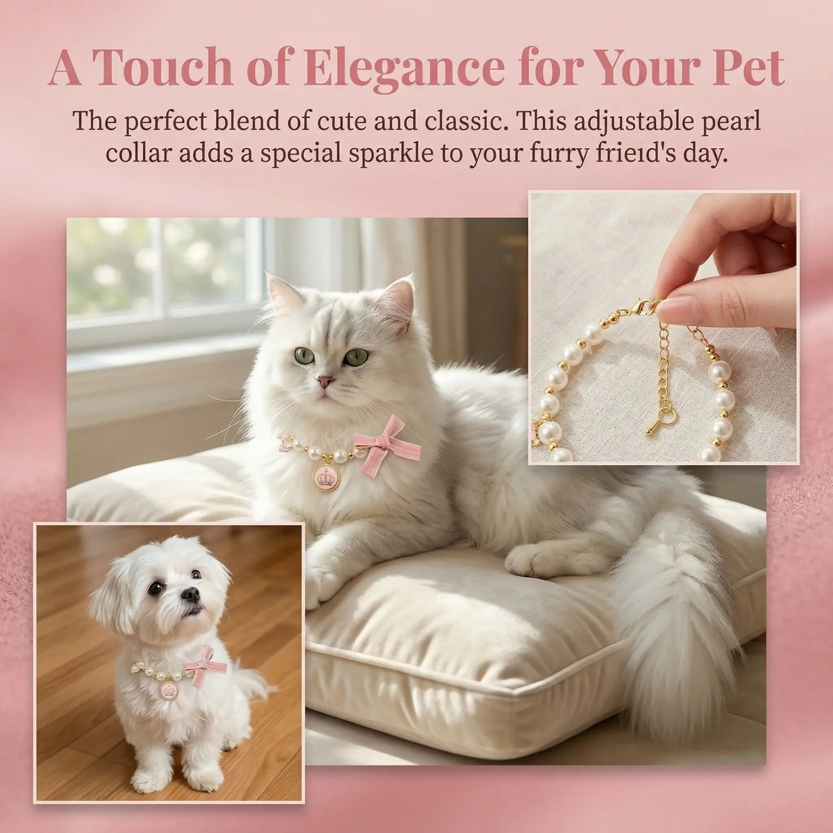 Adjustable Pet Collar with Bow Pendant for Dogs and Cats