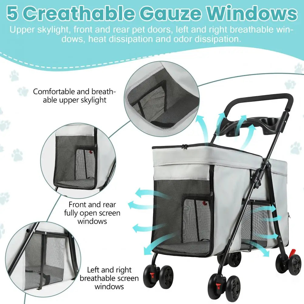 Dog Stroller With 360-degree Wheels Foldable Pet Cart 5 Ventilation Windows & Removable Tray Dog Cart For Small/Medium Dogs
