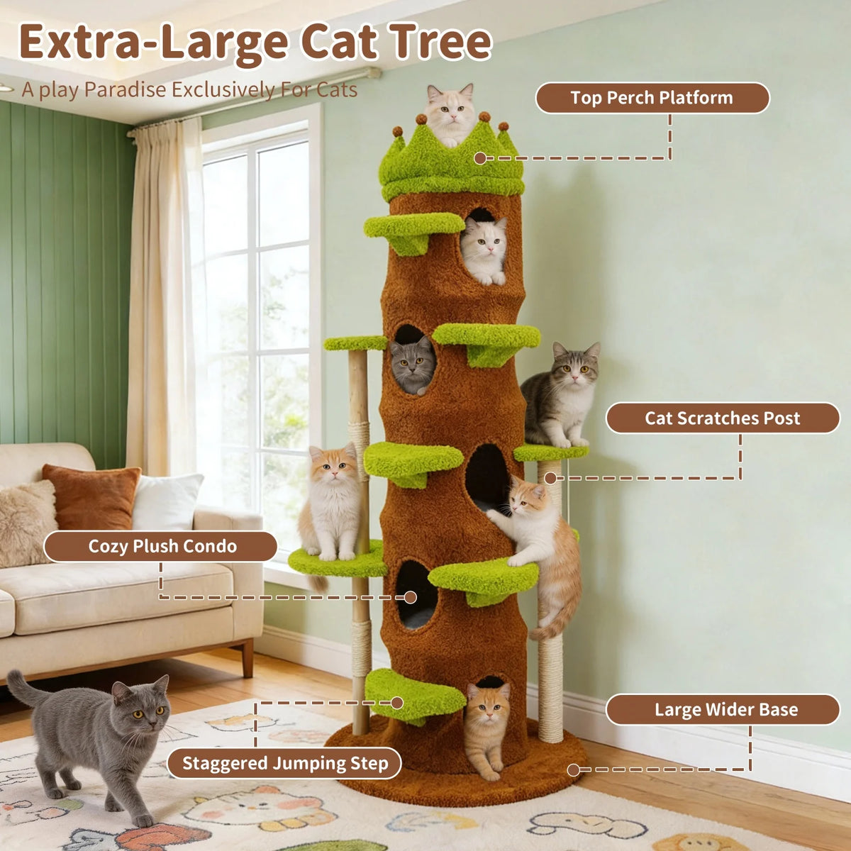 BINGOPAW Heavy Duty Cat Tree Crown Perch Sisal Scratching Posts