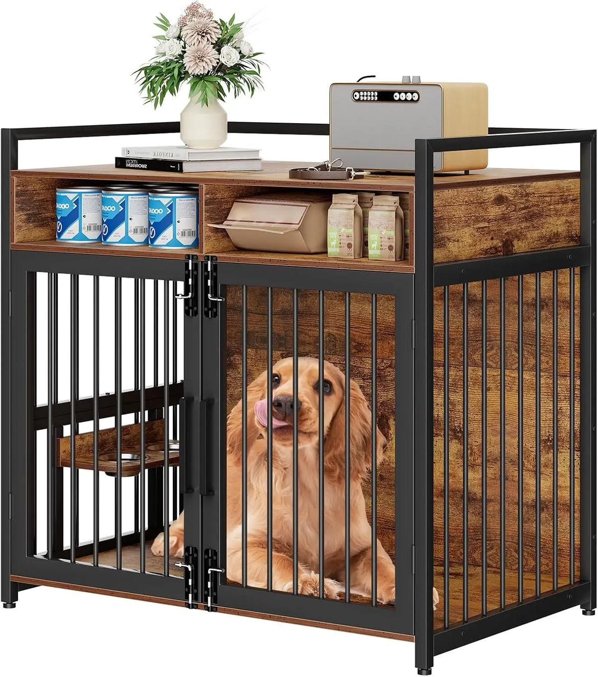 Garvee Wooden Dog Crate Furniture With Shelves And Storage