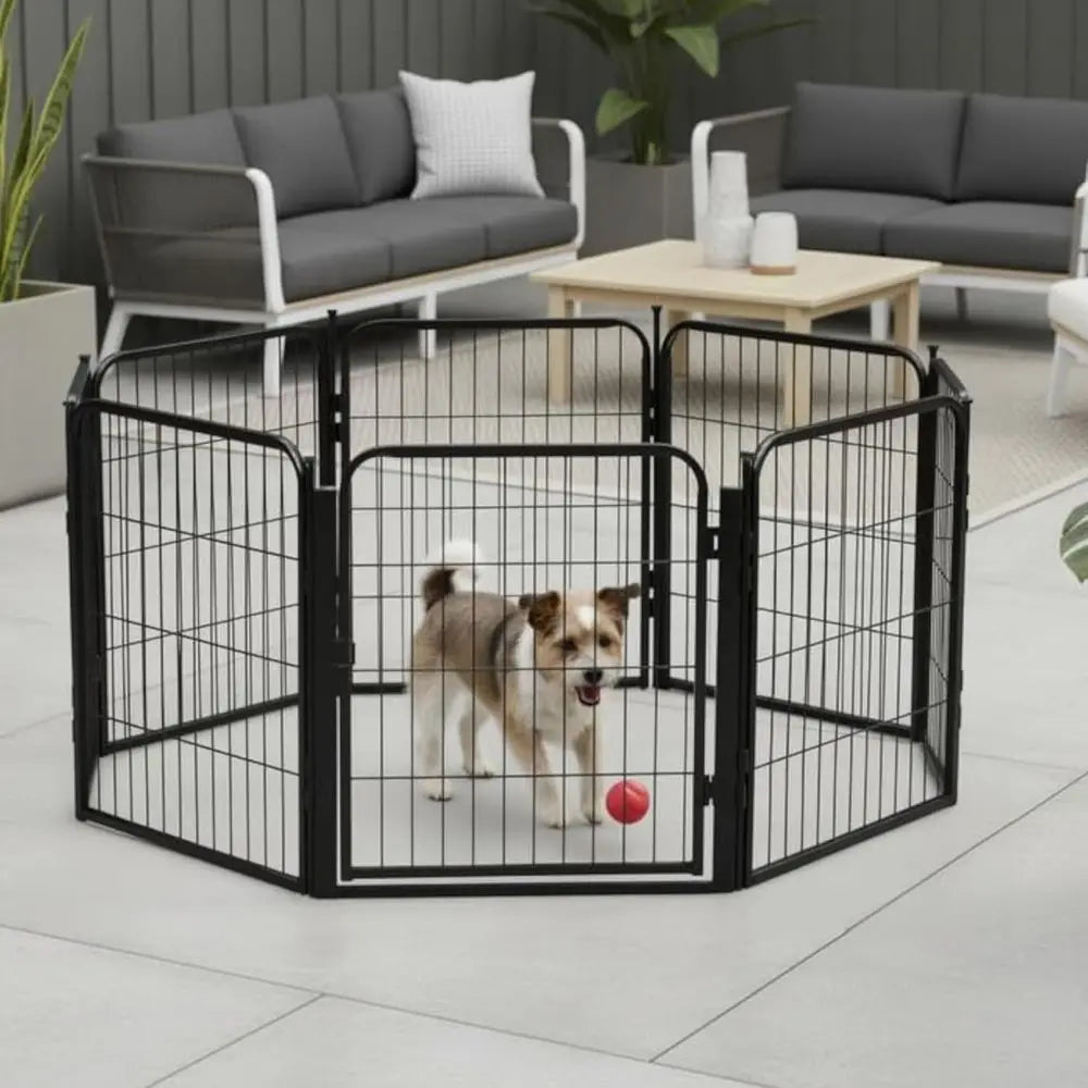 Dog Playpen w/Carrying Case or Indoor or Outdoor Use – 24 Inch, 8 Black Panels - Portable Metal Exercise Pen or Small Dogs & Pup
