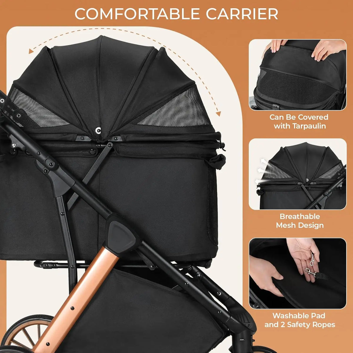 Foldable Pet Stroller for Medium Dog Cat,Pet Travel Carrier,Adjustable Handle with Sun Shade,Shock Absorbers,All-Terrain
