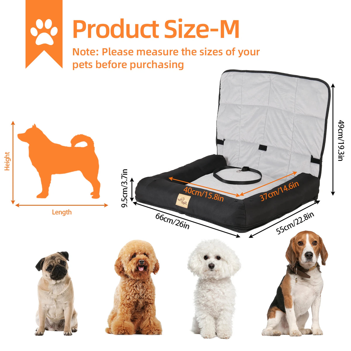 BORWART Portable Dog Car Seat Bed With Safety Belt