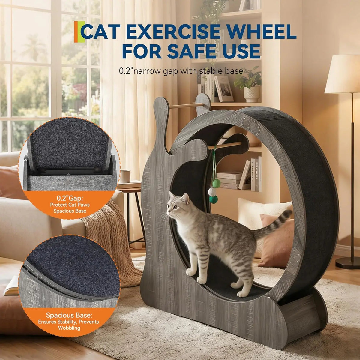 HiMISS Wooden Cat Exercise Wheel with Sisal Scratching Surface
