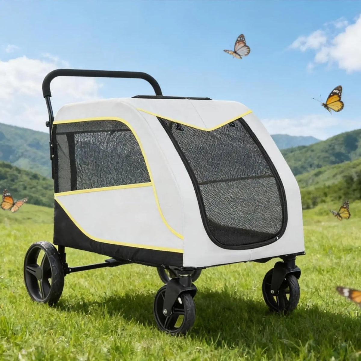Easy Fold Pet Stroller Featuring Dual Entry All Terrain Wheels