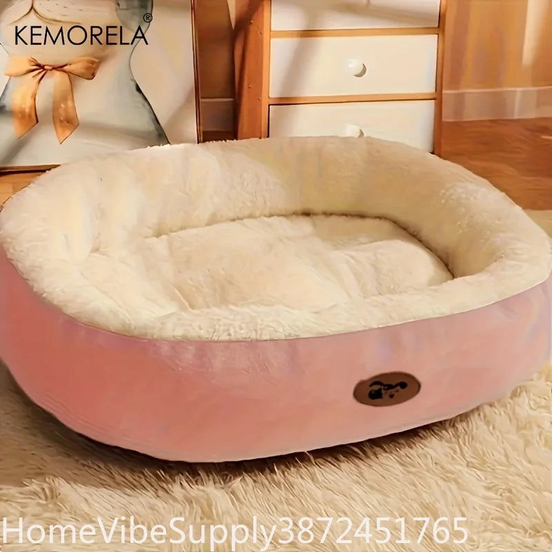 Plush Oval Pet Bed Thickened Machine Washable All Season Cushion