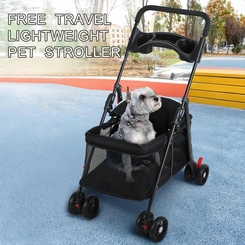 4 Wheels Dog Cat Stroller Outdoor Travel Pet Folding Stroller Dog Cat Cage Stroller with Cup Holder for Medium Small Dog