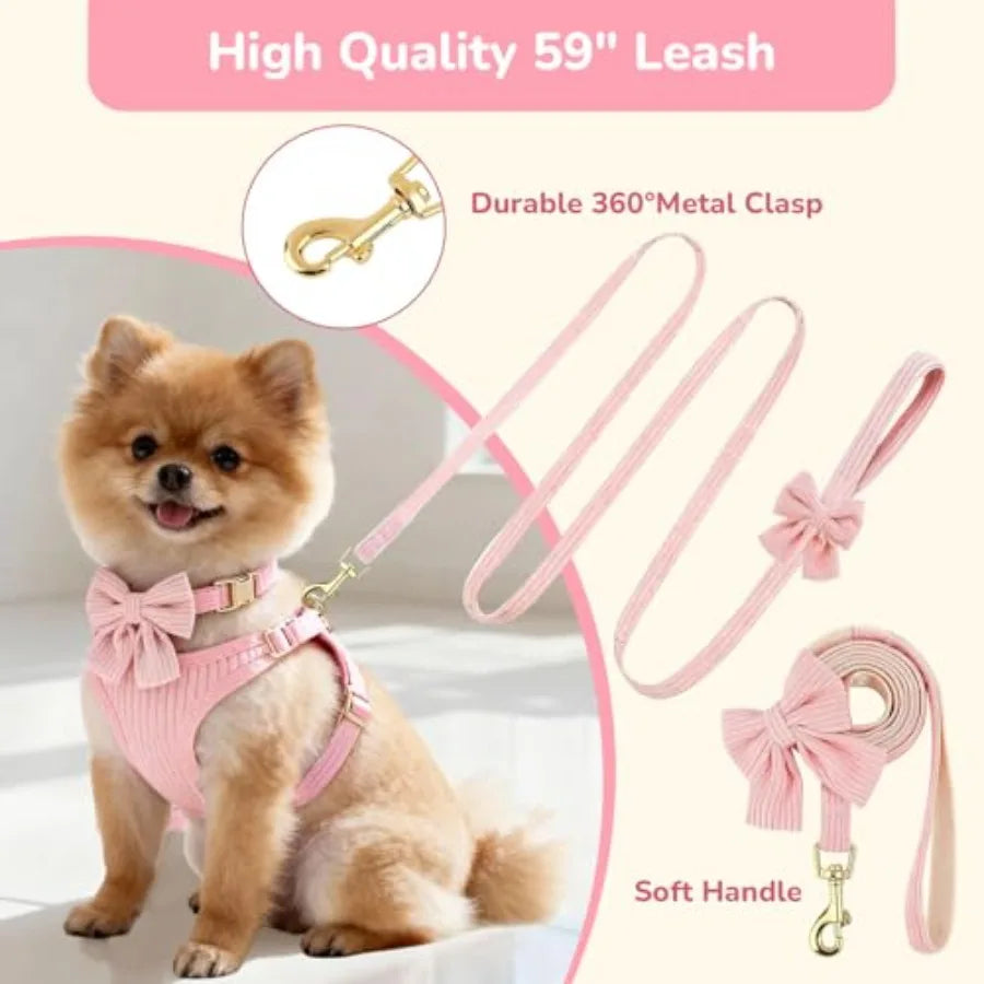 Dog Cotton Breathable Adjustable No Pull Harness And Leash Set For Daily Walks