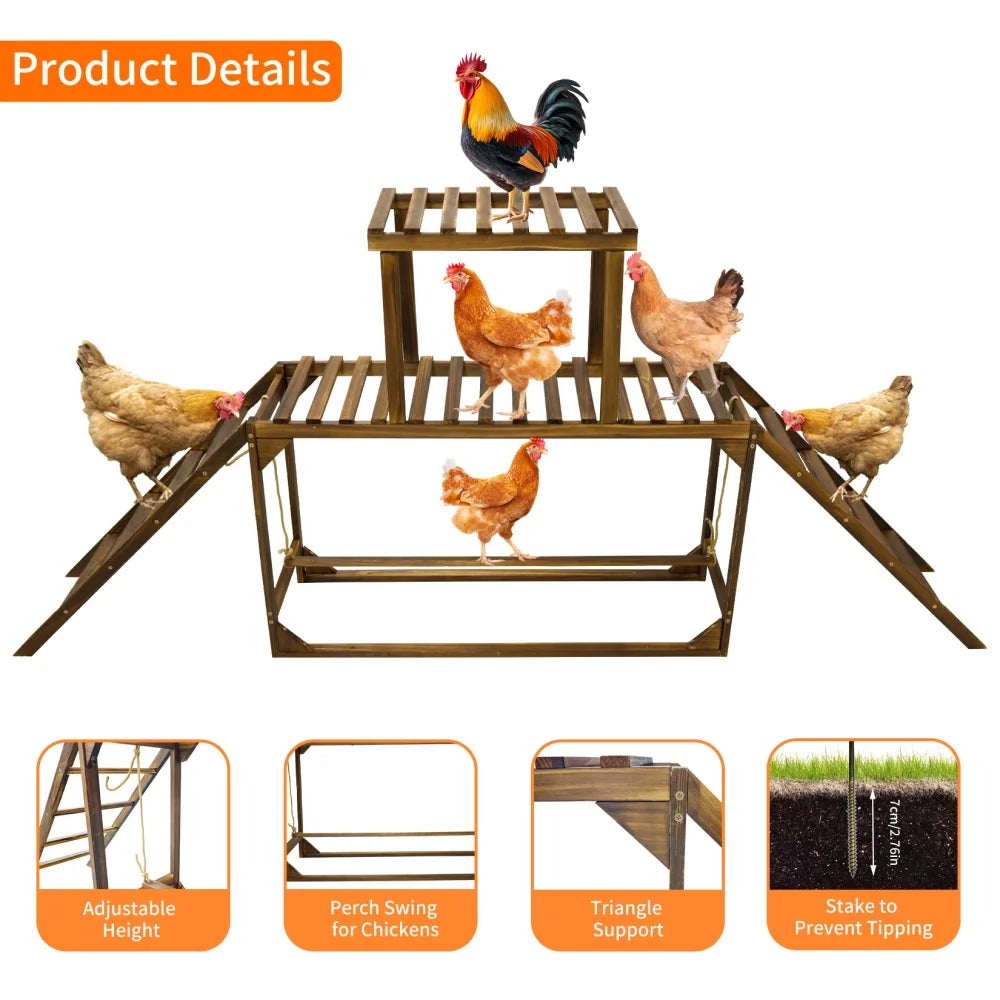 Solid Wood Chicken Perch Coop Toy with Swing Ladder Platform Chicken Run Roosting Bar for Hens Chicken Climbing Ladder Activity