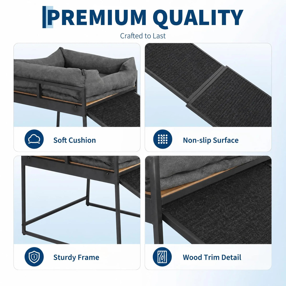 Elevated Dog Bed Ramp With Non Slip Access And Bolster Cushion