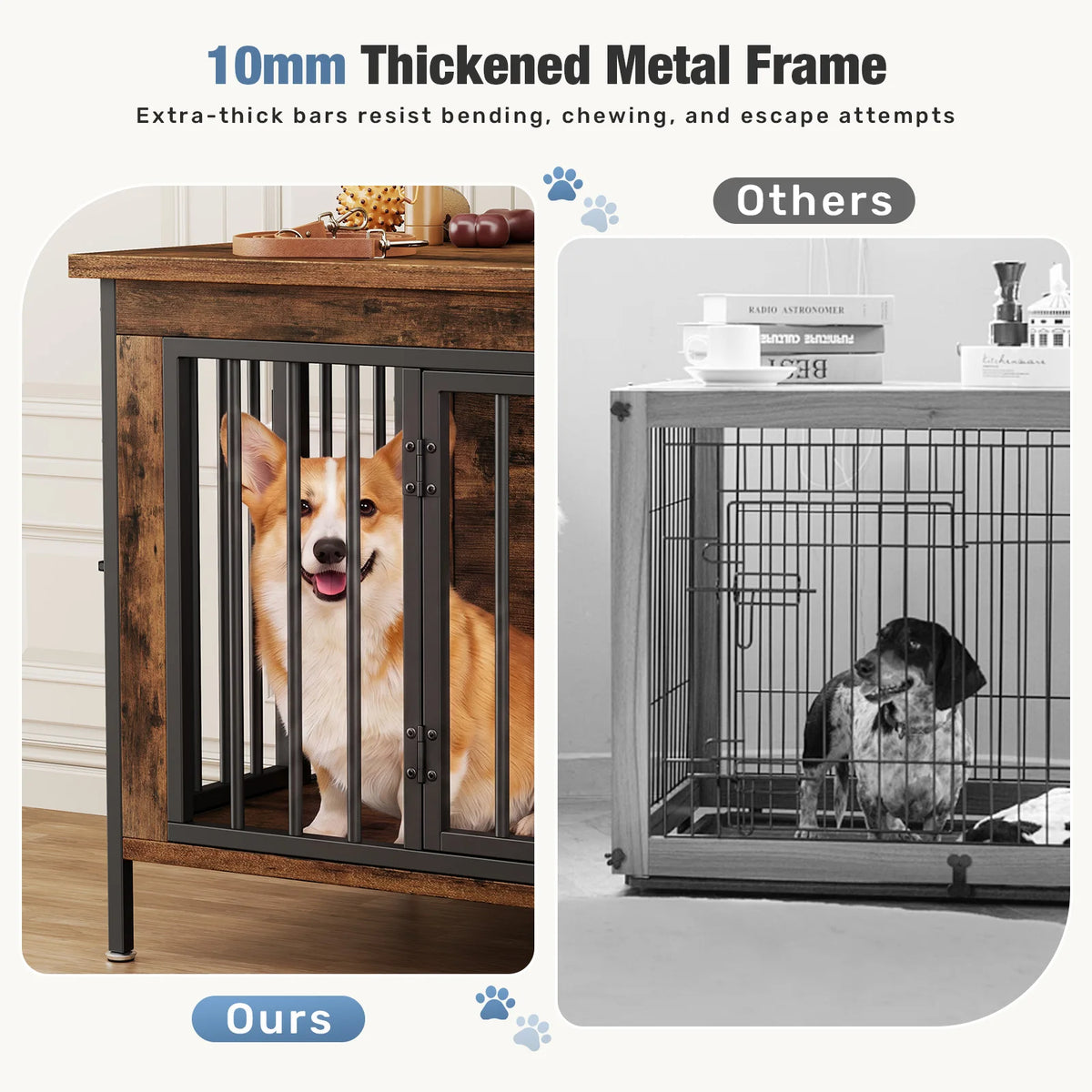 JHK Wooden Dog Kennel Furniture With Double Doors And Divider