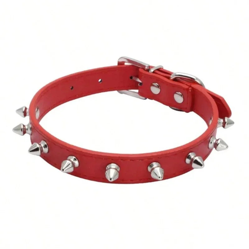 Dog Cats Spiked Collar PU Leather Adjustable Pets Necklace Studded Rivet Collar