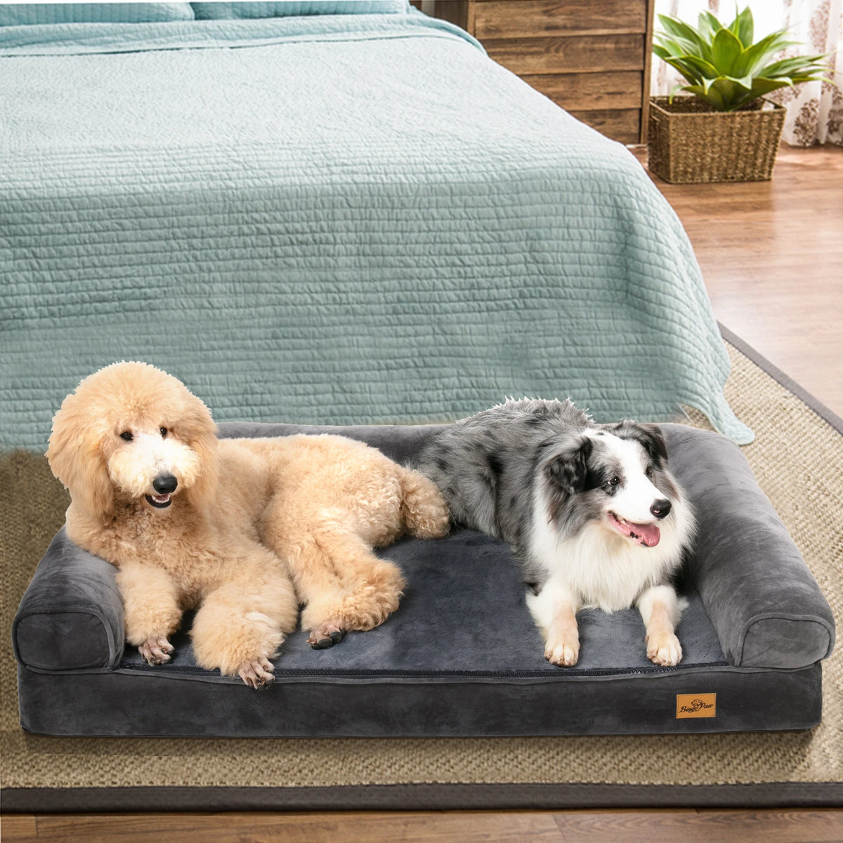 Extra Large Sofa-Style Dog Bed with Bolster Waterproof Cover Sponge Foam Base Cozy Pet Crate Bed Couch Bedding