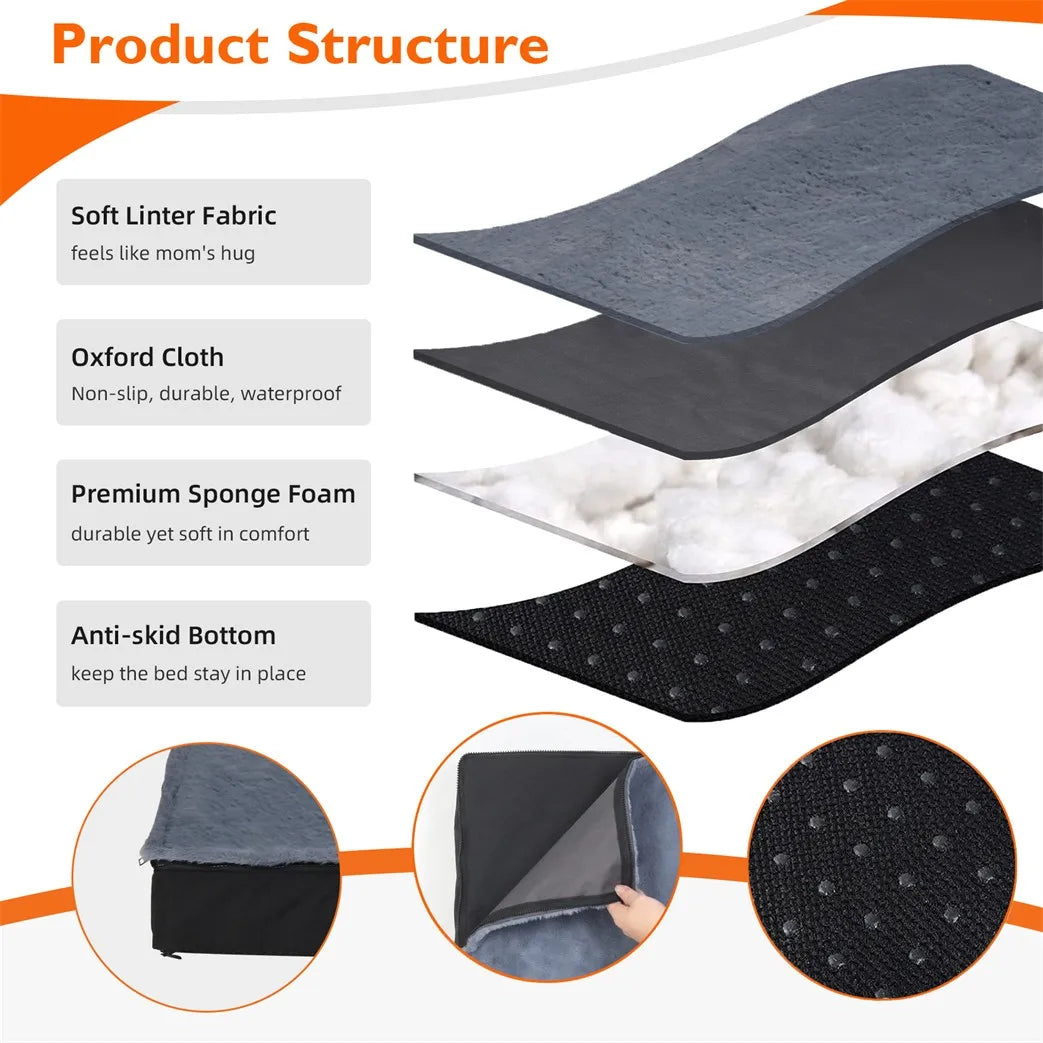 Large Orthopaedic Dog Bed Waterproof Cushion Pet Mattress 2 In 1 Pet Dog Crate Bed with Removable Washable Cover Indoor Outdoor