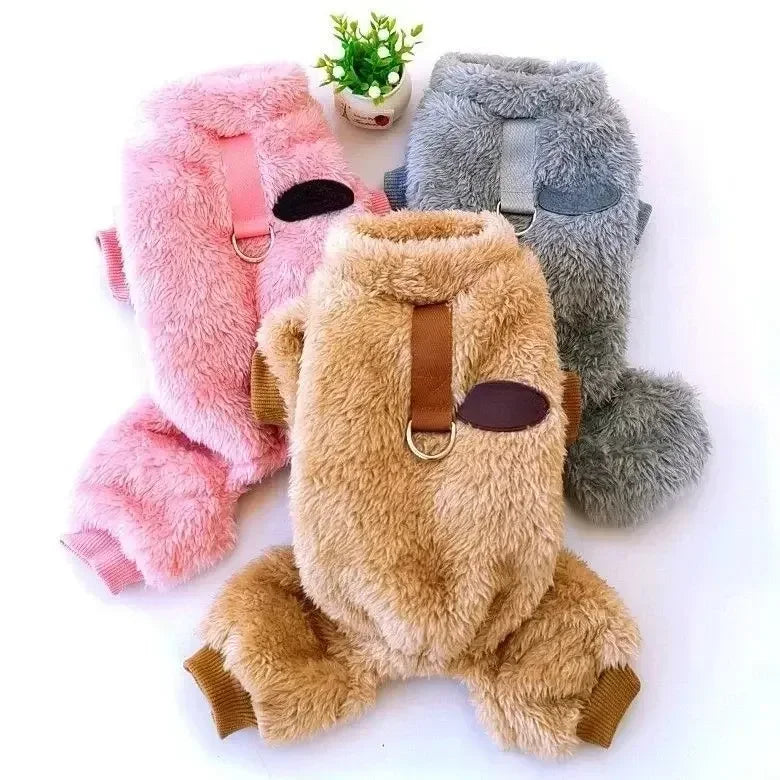 Warm Fleece Dog Jumpsuit With Pull Ring For Small Dogs