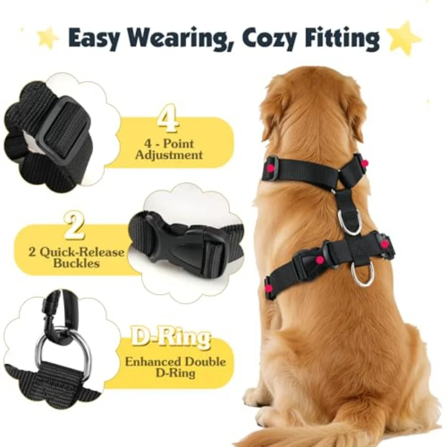 Adjustable Dog Car Harness Seatbelt With Double Clips Breathable Vest