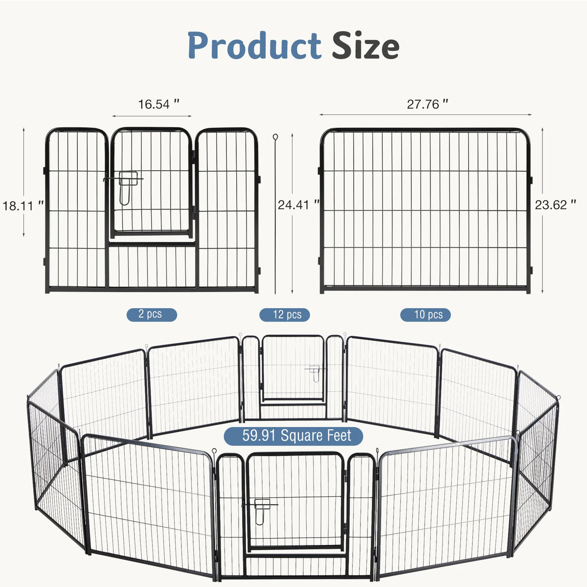 JHK Metal 12 Panels Dog Playpen Pet Fence 24 Inch to 40 Inch Foldable Large Dog Puppy Exercise for Yard Gate Camping Outdoor