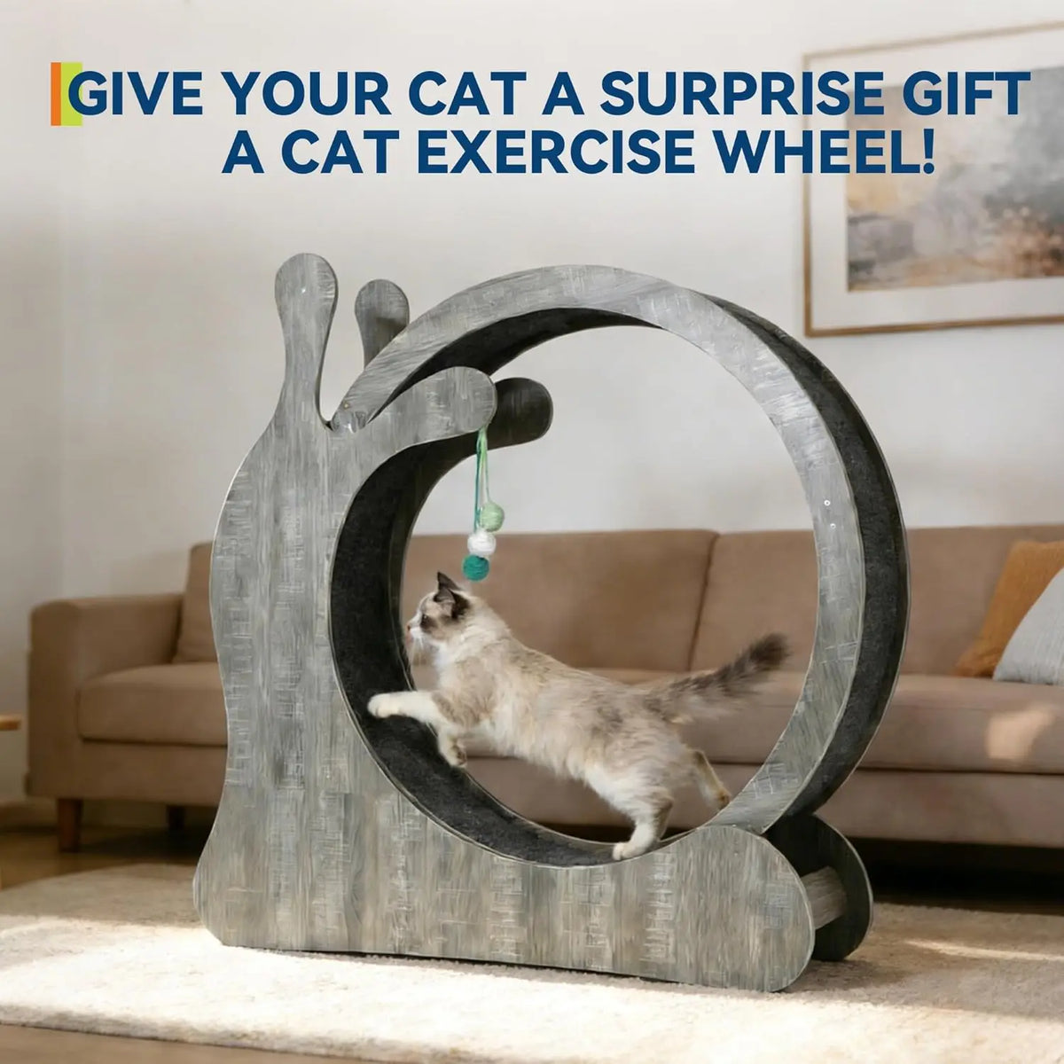 HiMISS Wooden Cat Exercise Wheel with Sisal Scratching Surface