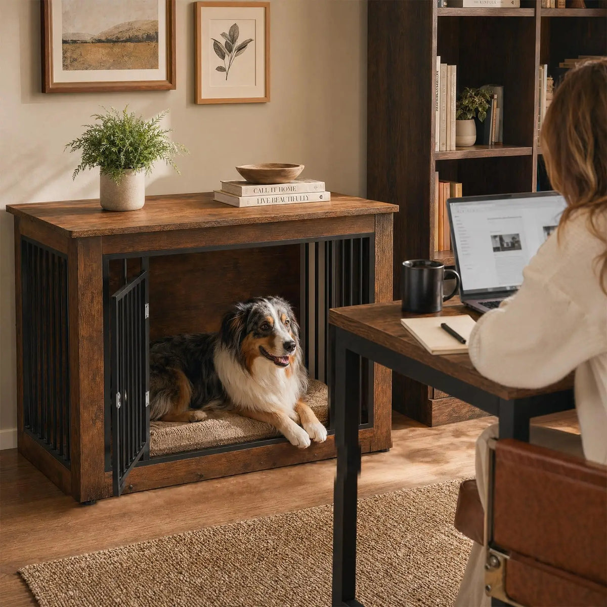 Furniture Style Dog Crate End Table With Dual Door Design