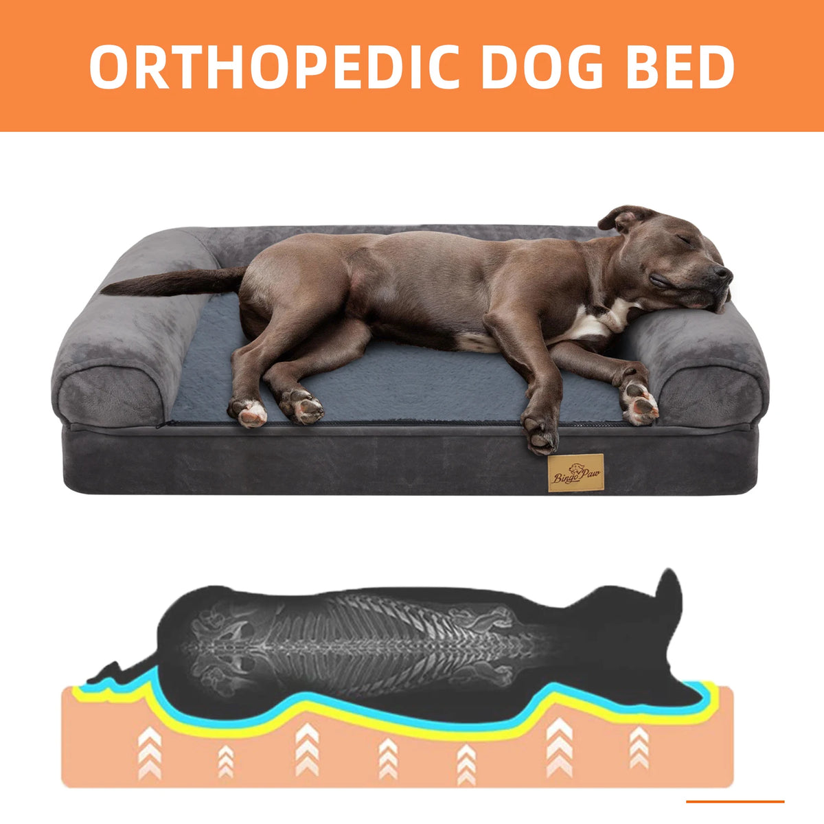 Extra Large Sofa-Style Dog Bed with Bolster Waterproof Cover Sponge Foam Base Cozy Pet Crate Bed Couch Bedding