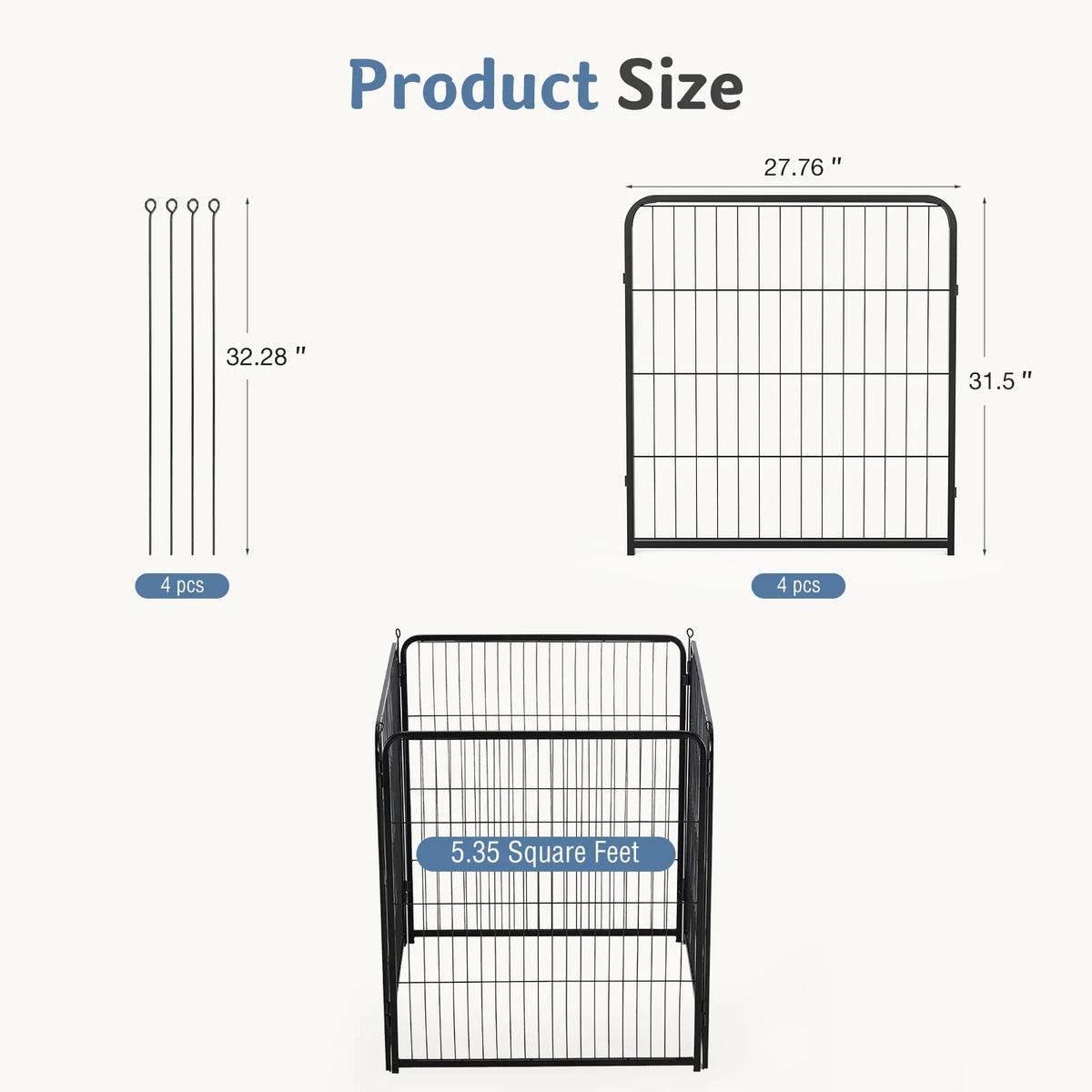 JHK 4 Panels Metal Dog Playpen Pet Fence 24 Inch to 40 Inch Foldable Large Dog Puppy ExercExercise for Yard Gate Camping Outdoor
