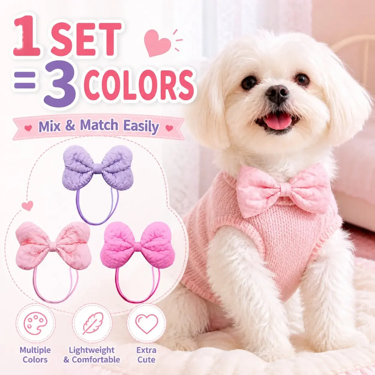 Quilted Pet Bow Tie Set for Dogs Cats Parties Photos