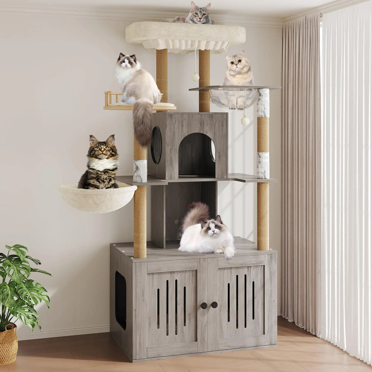 Studyset Cat Tree With Hidden Litter Box And Scratching Posts