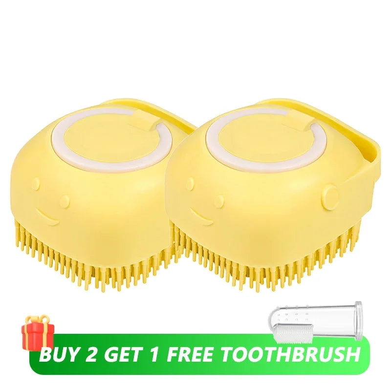 Silicone Bath Brush With Shampoo Dispenser For Dogs And Cats