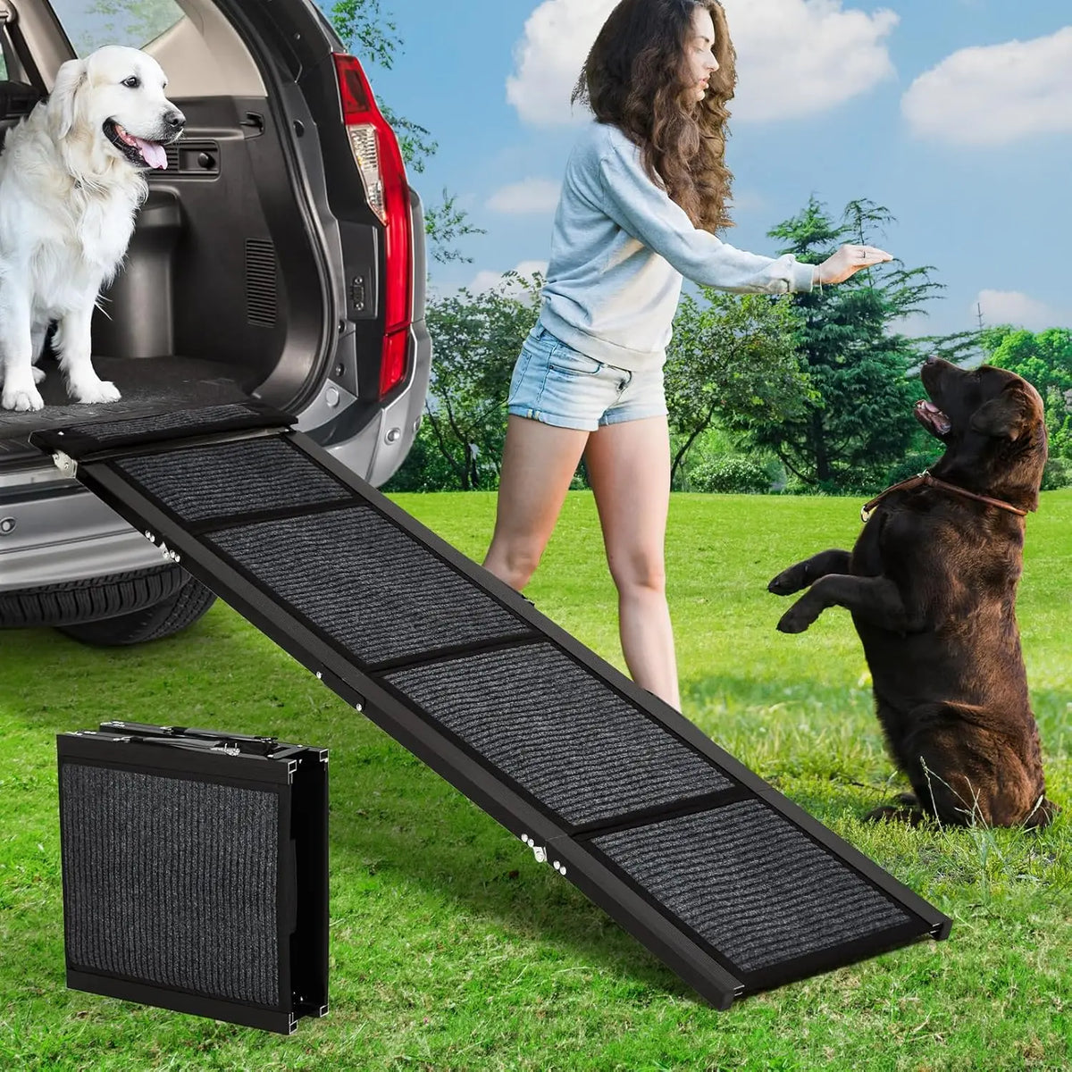HiMISS Portable Folding Dog Car Ramp with Non Slip Surface