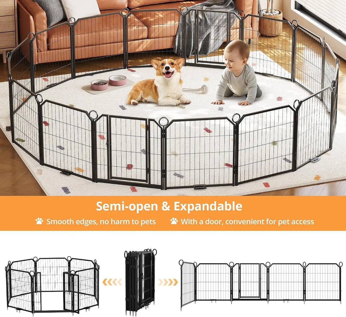 Garvee Metal Puppy Playpen With Secure Door For Indoor Outdoor Use