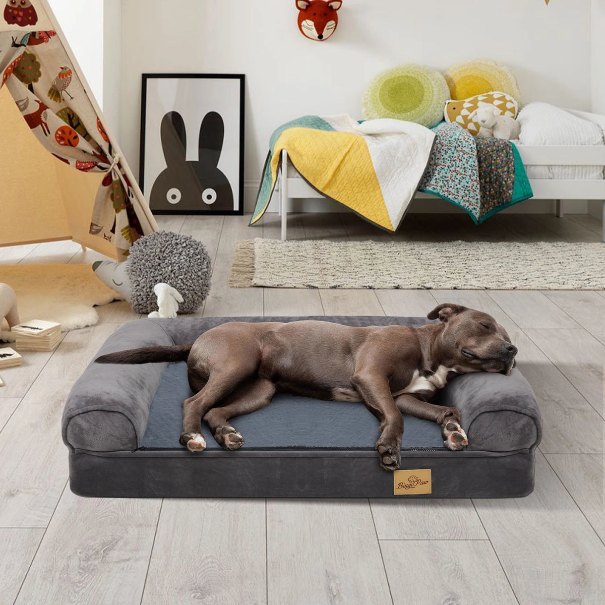 Extra Large Sofa-Style Dog Bed with Bolster Waterproof Cover Sponge Foam Base Cozy Pet Crate Bed Couch Bedding