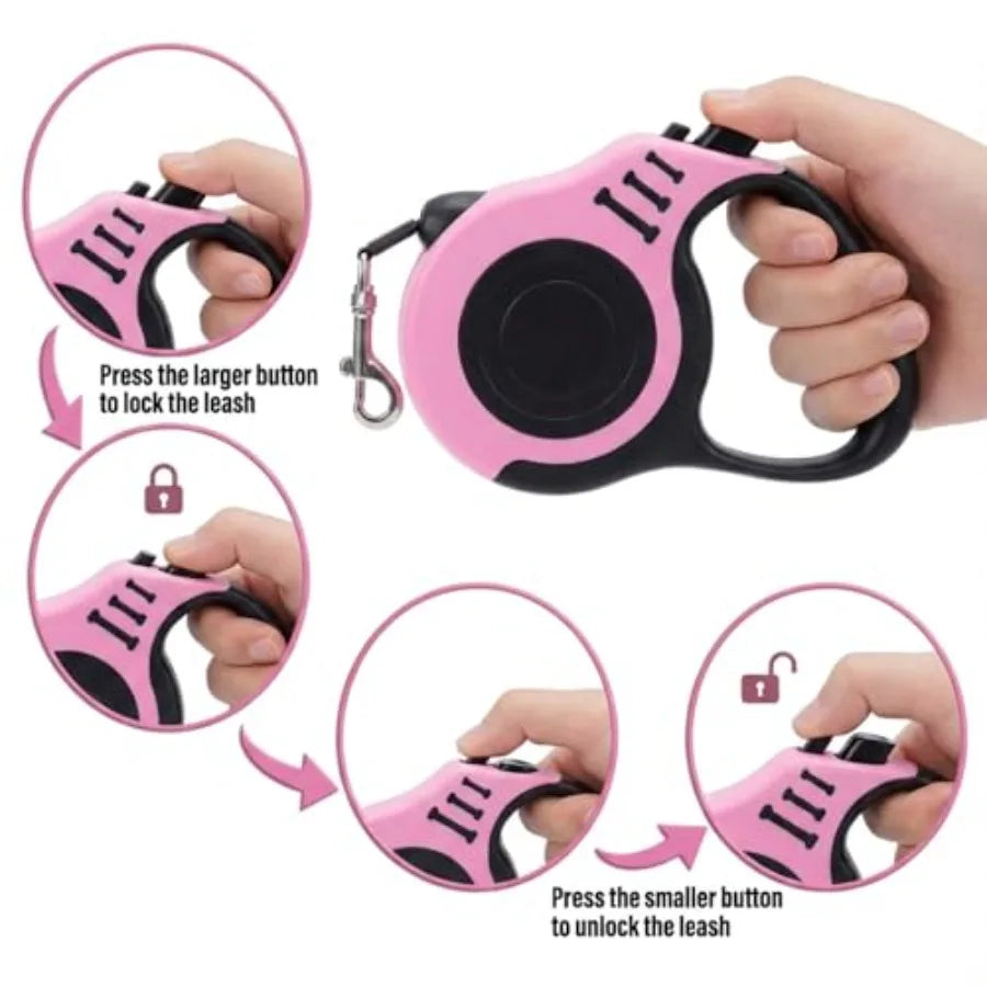 PETIMP Retractable Dog Leash Lightweight 16FT Leash Set with Folding Bowl, Dispenser, Waste Bags, for Small Medium Dogs Pink