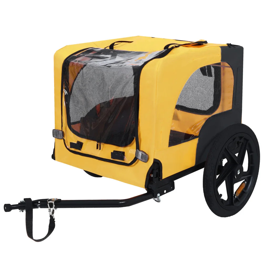 Foldable Dog Bike Trailer with Waterproof Canopy and Mesh Windows
