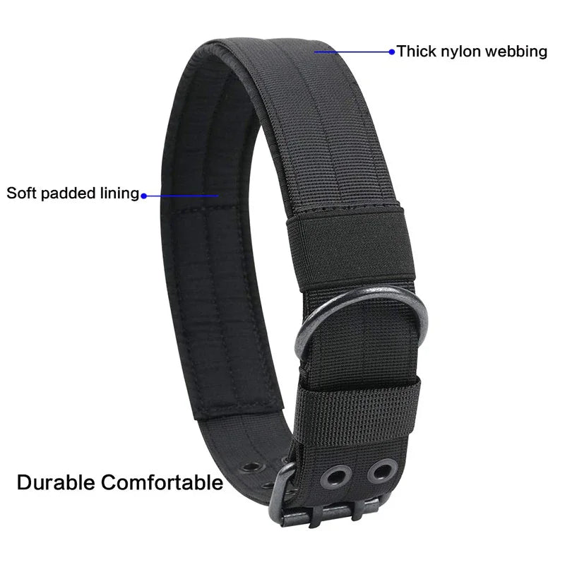 Wide Tactical Heavy Duty Nylon Large Dog Collar K9 Military With Metal Buckle
