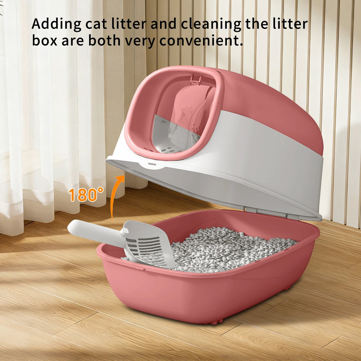 Switchable Open or Enclosed Cat Litter Box with Splash Guard