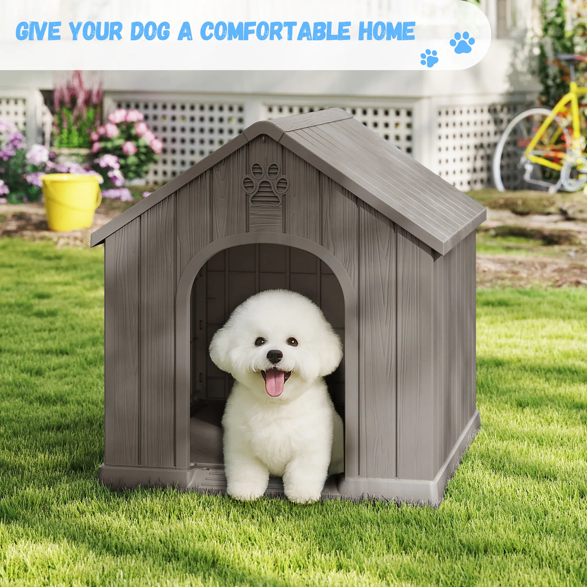 Outdoor Waterproof Plastic Dog House With Ventilated Kennel Design