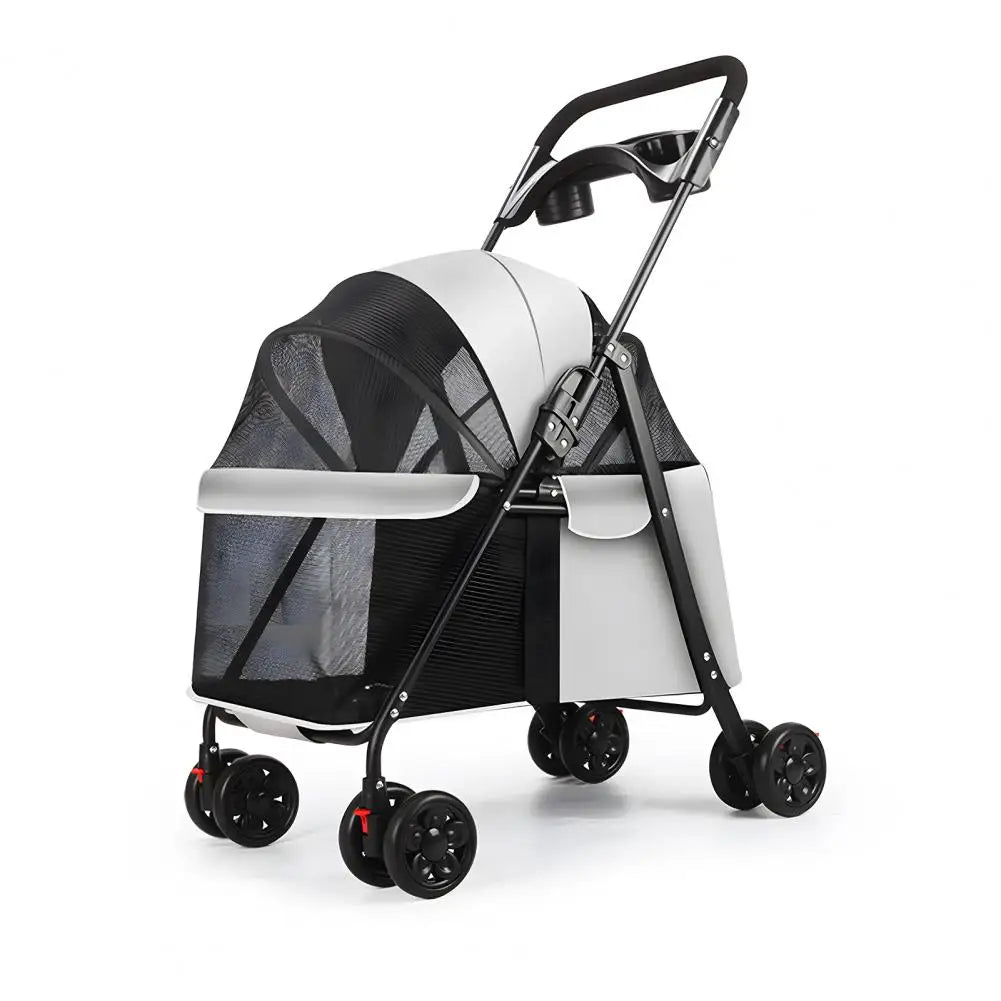 4 Wheels Dog Cat Stroller, Outdoor Travel Pet Folding Stroller, Dog Cat Cage Stroller with Cup Holder for Dog