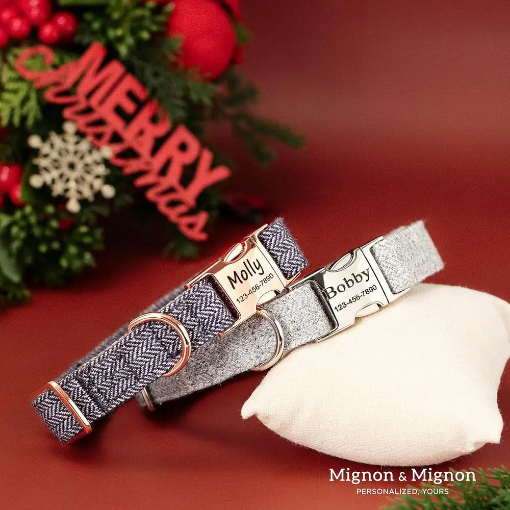 Personalized Dog Collar With Engraved Name And Contact Info Adjustable Cotton