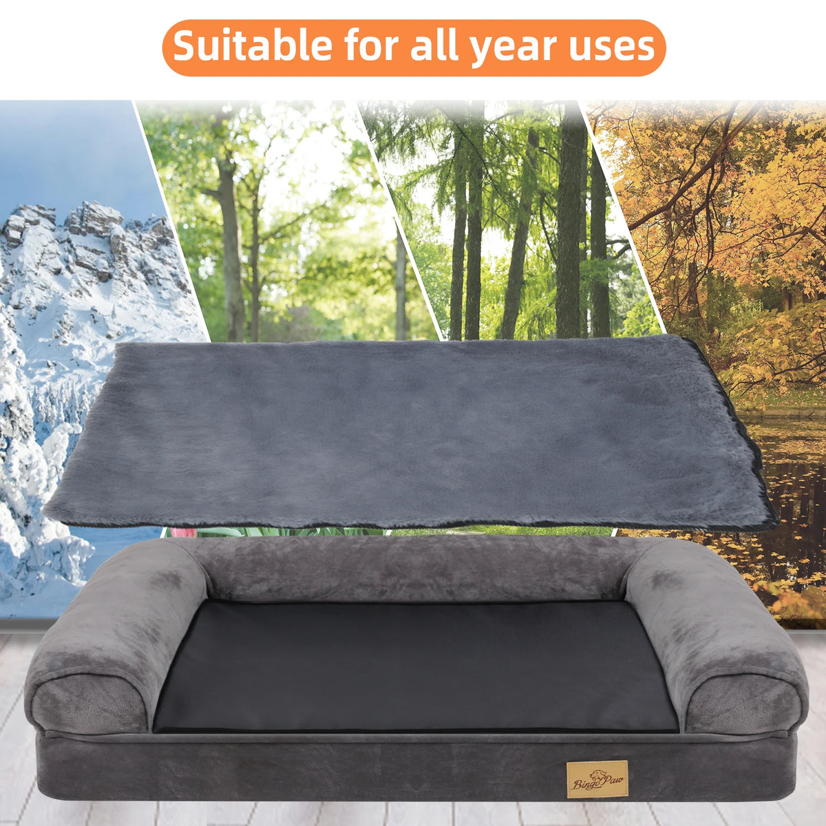 Extra Large Sofa-Style Dog Bed with Bolster Waterproof Cover Sponge Foam Base Cozy Pet Crate Bed Couch Bedding