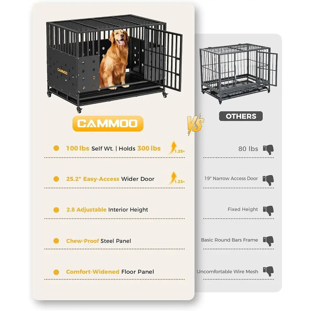 48'' Heavy Duty Dog Crate/Kennel or Large Dogs Indoor | Upgraded Chew-Proo Panels, Comort-Widened loor Panel, Adjustable Interna