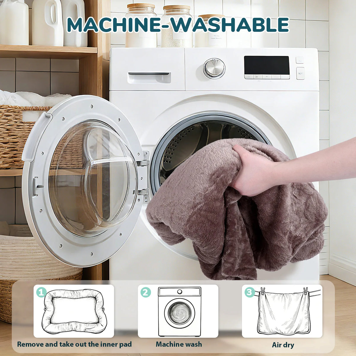 Portable Human Dog Bed Washable Large Size Non Slip Bottom Comfortable Plush Giant Size Dog Bed with Blanket and Pocket for Home