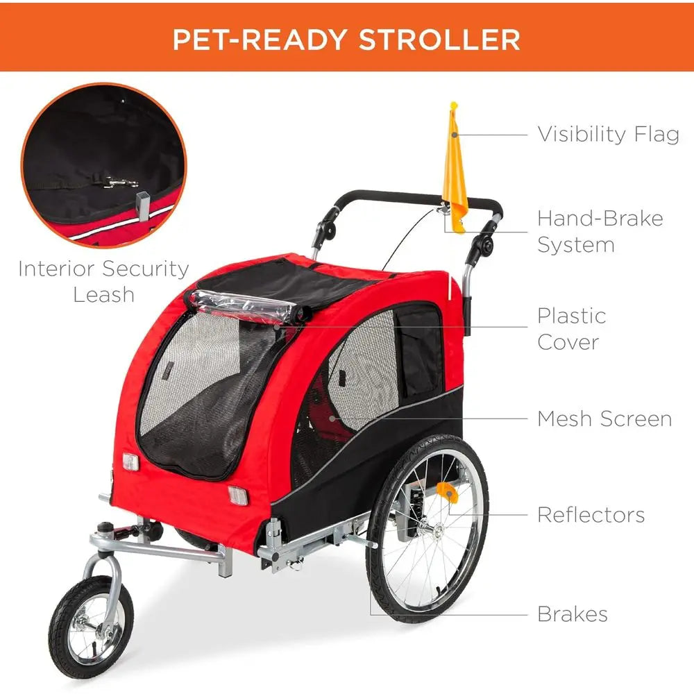 2-in-1 Dog Bike Trailer, Pet Stroller ycle Carrier w/Hitch, Suspension, Visibility lag and Relect, 66lb Weight acity